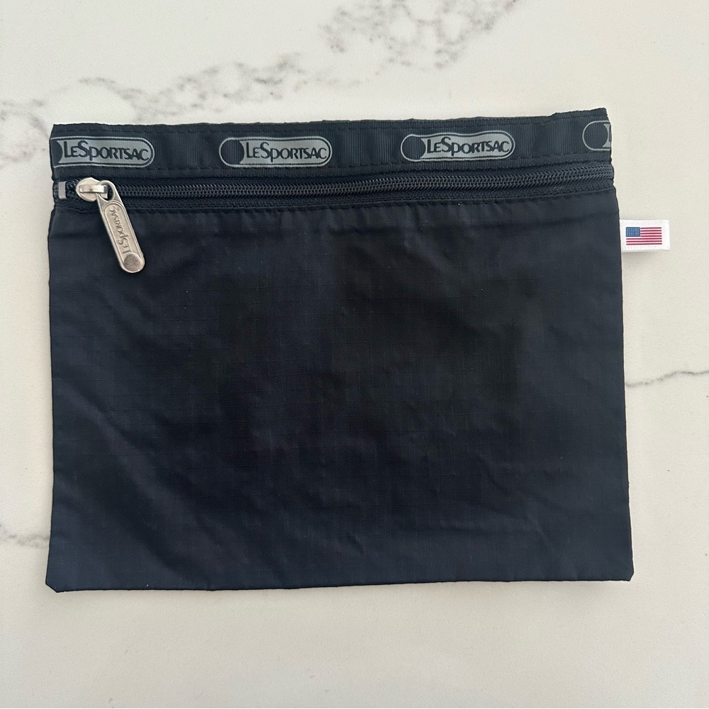 LeSportsac Zip Logo Cosmetic Pouch Makeup Bag in Black Small